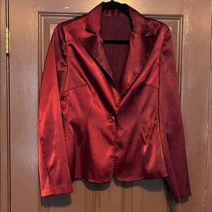 Satin Single-Button Women's Blazer - Deep Red